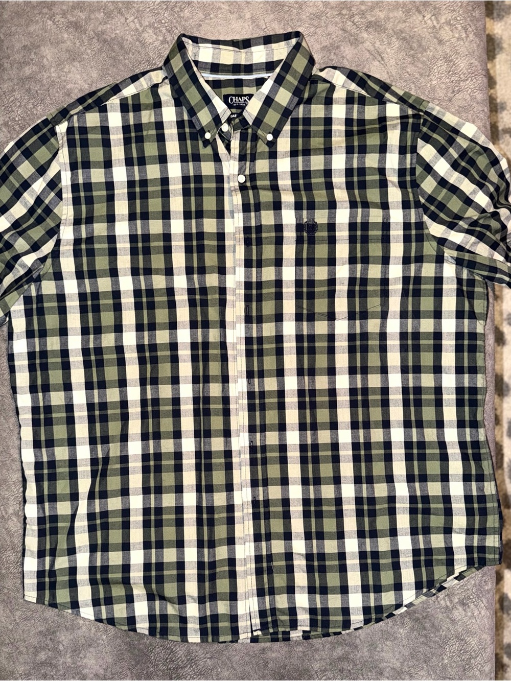 Chaps Men's Olive Green, Navy & White Plaid Button-Down Shirt 2X